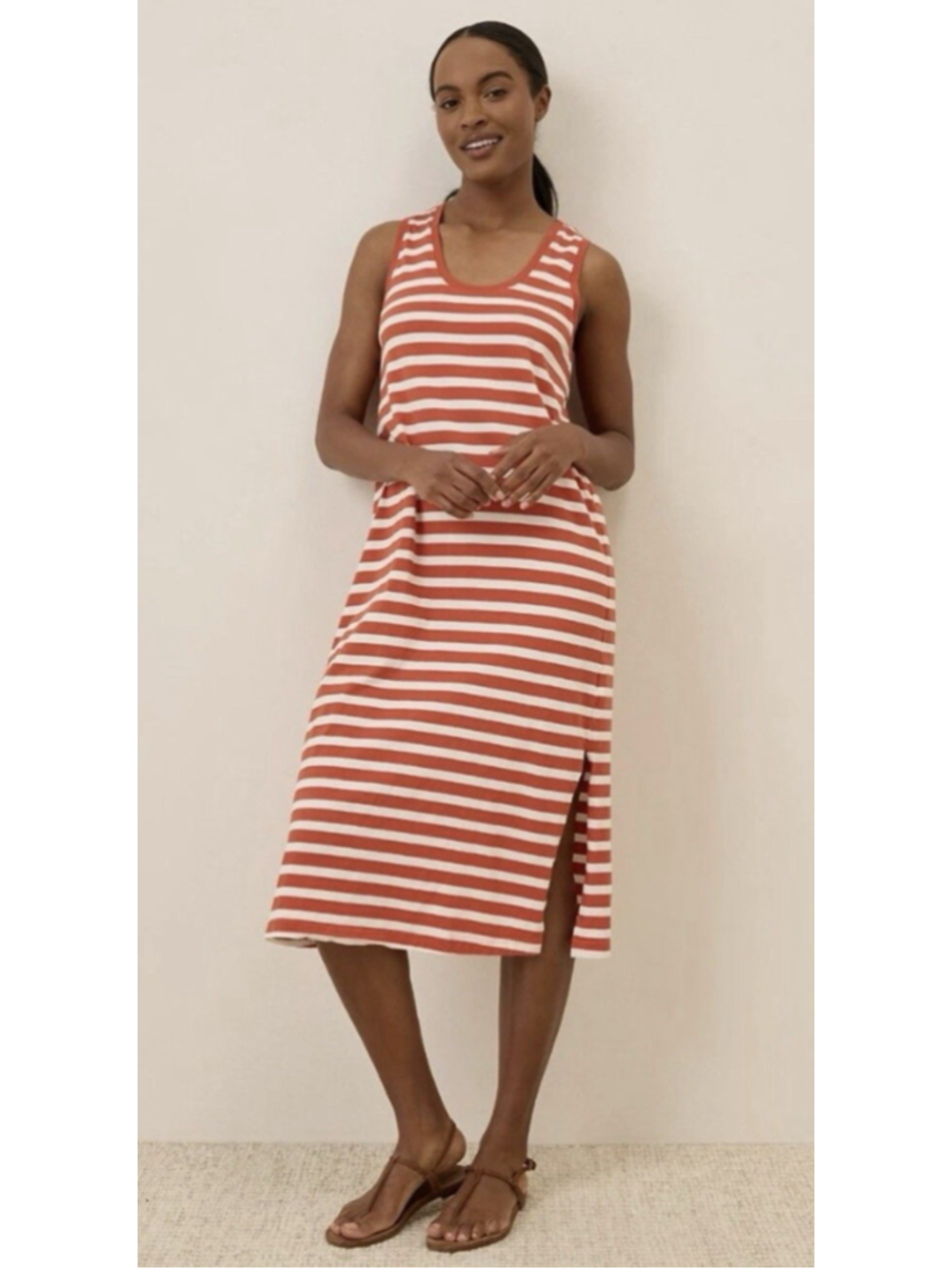 Pact Softspun Striped Tank Midi Dress XXXL Organic Cotton Orange Boho Resort